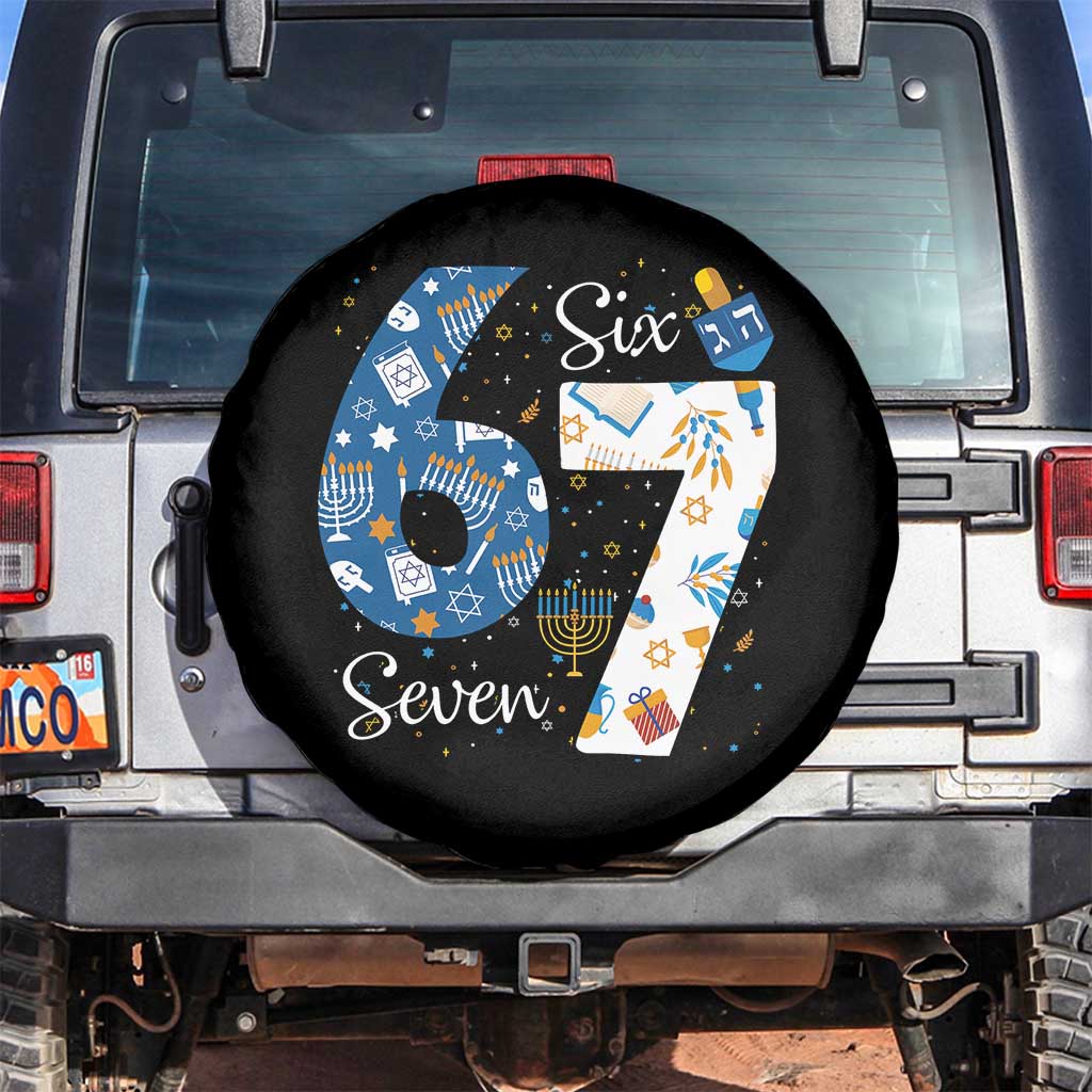 Funny 67 Hanukkah Spare Tire Cover Chanukah Menorah Dreidel Six Seven Meme - Wonder Print Shop