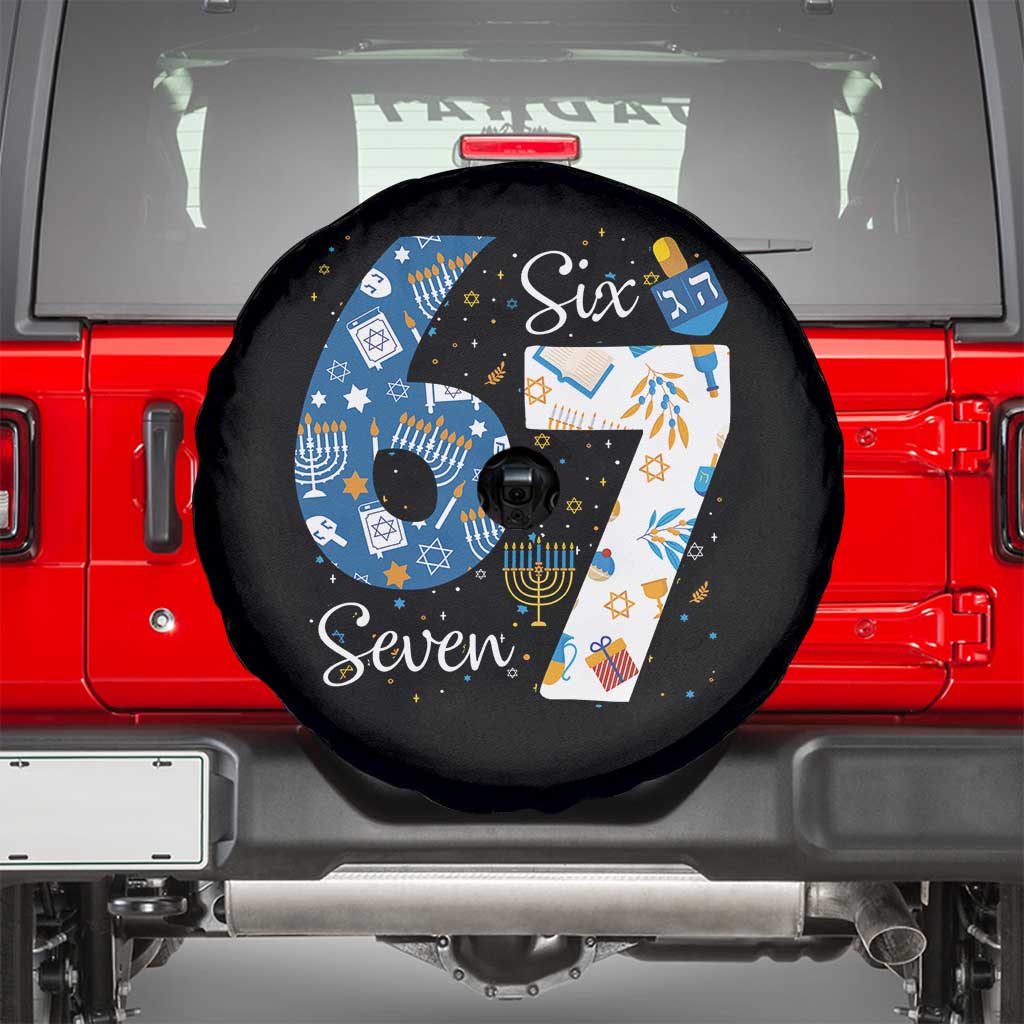 Funny 67 Hanukkah Spare Tire Cover Chanukah Menorah Dreidel Six Seven Meme - Wonder Print Shop