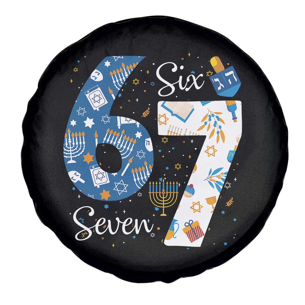 Funny 67 Hanukkah Spare Tire Cover Chanukah Menorah Dreidel Six Seven Meme - Wonder Print Shop
