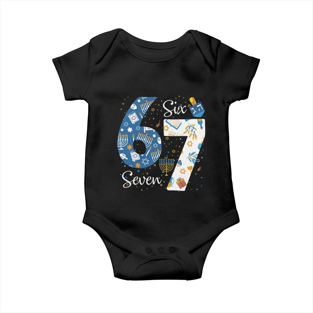 Funny 67 Hanukkah Baby Onesie Chanukah Menorah Dreidel Six Seven Meme - Wonder Print Shop