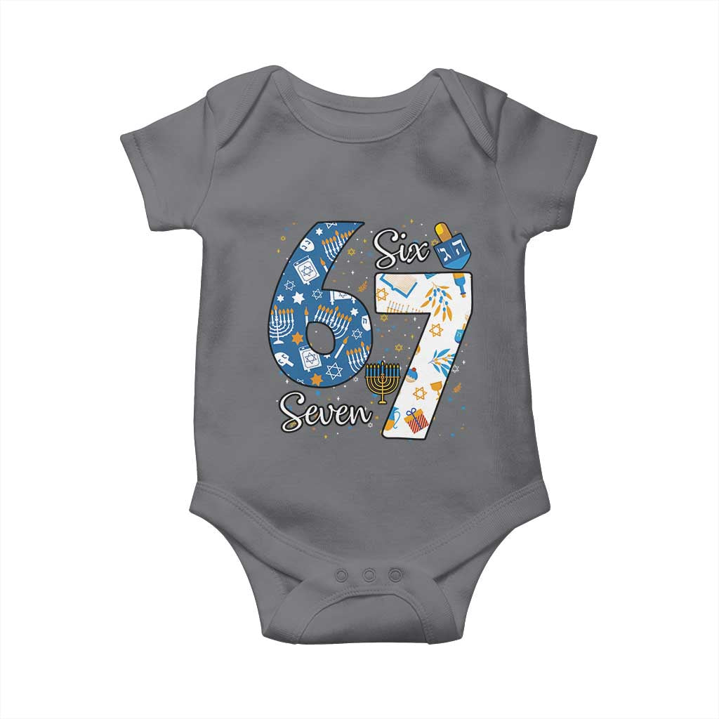 Funny 67 Hanukkah Baby Onesie Chanukah Menorah Dreidel Six Seven Meme - Wonder Print Shop