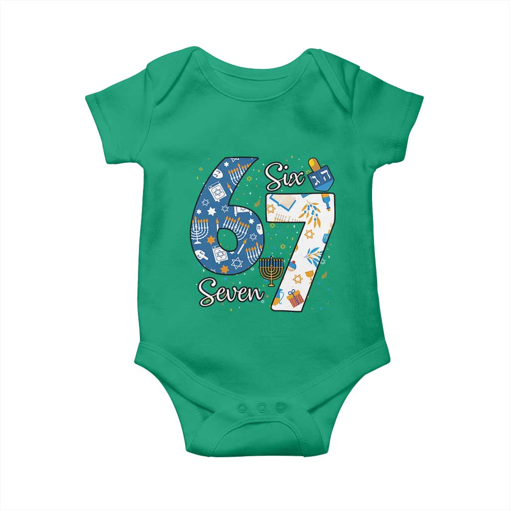 Funny 67 Hanukkah Baby Onesie Chanukah Menorah Dreidel Six Seven Meme - Wonder Print Shop