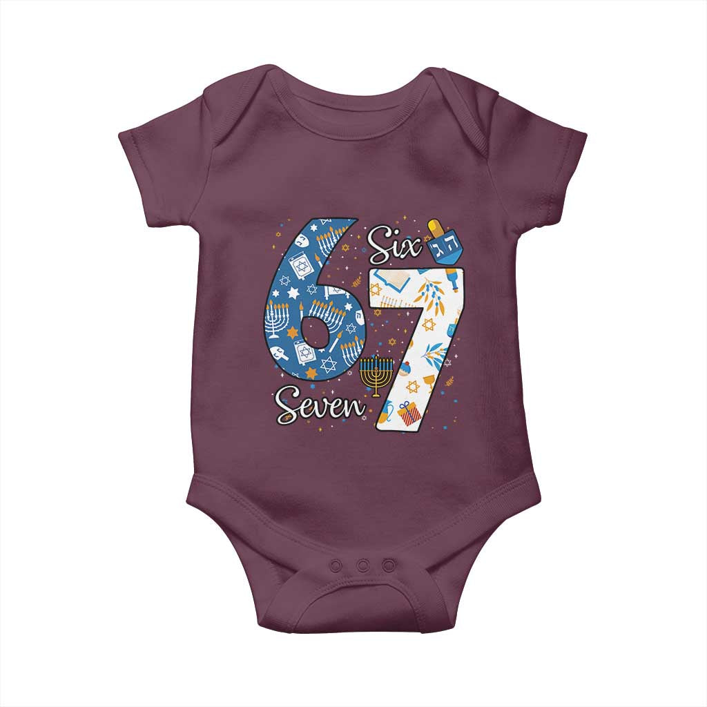 Funny 67 Hanukkah Baby Onesie Chanukah Menorah Dreidel Six Seven Meme - Wonder Print Shop