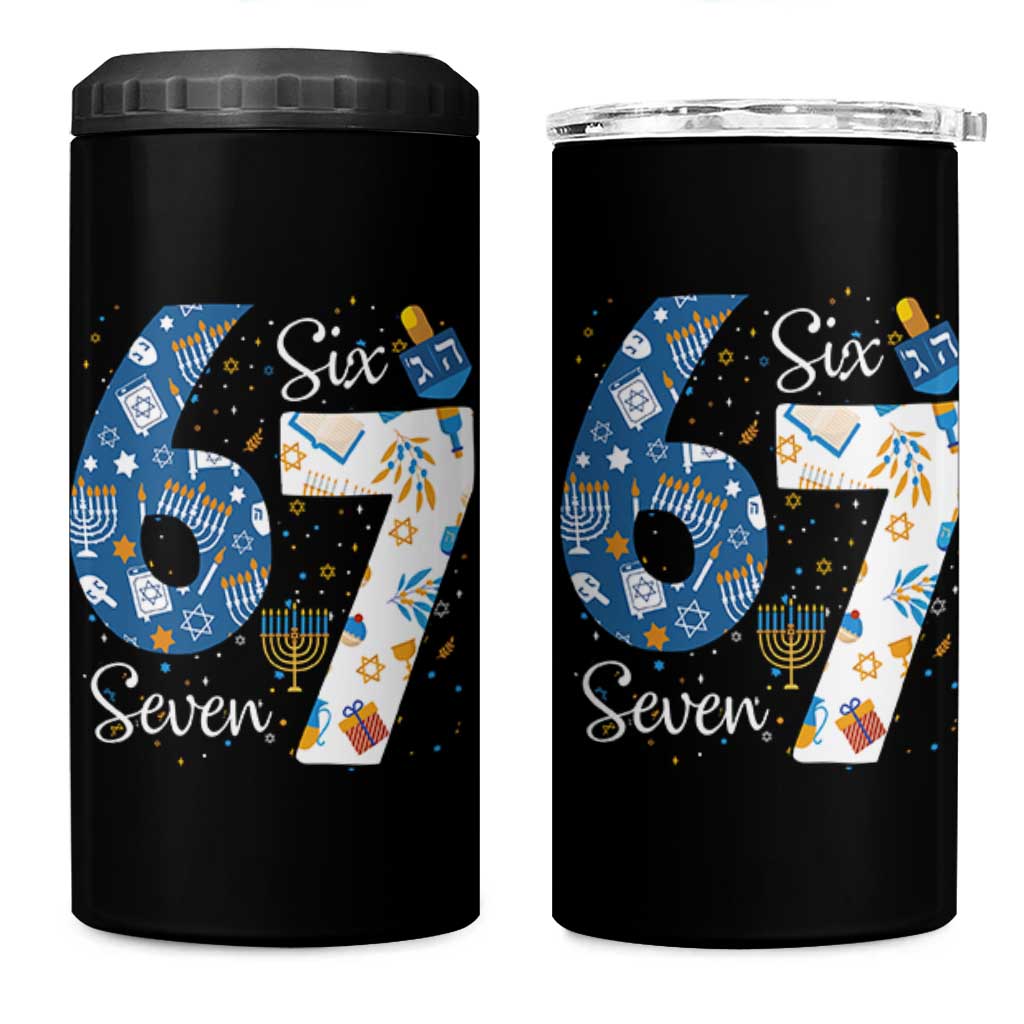 Funny 67 Hanukkah 4 in 1 Can Cooler Tumbler Chanukah Menorah Dreidel Six Seven Meme - Wonder Print Shop