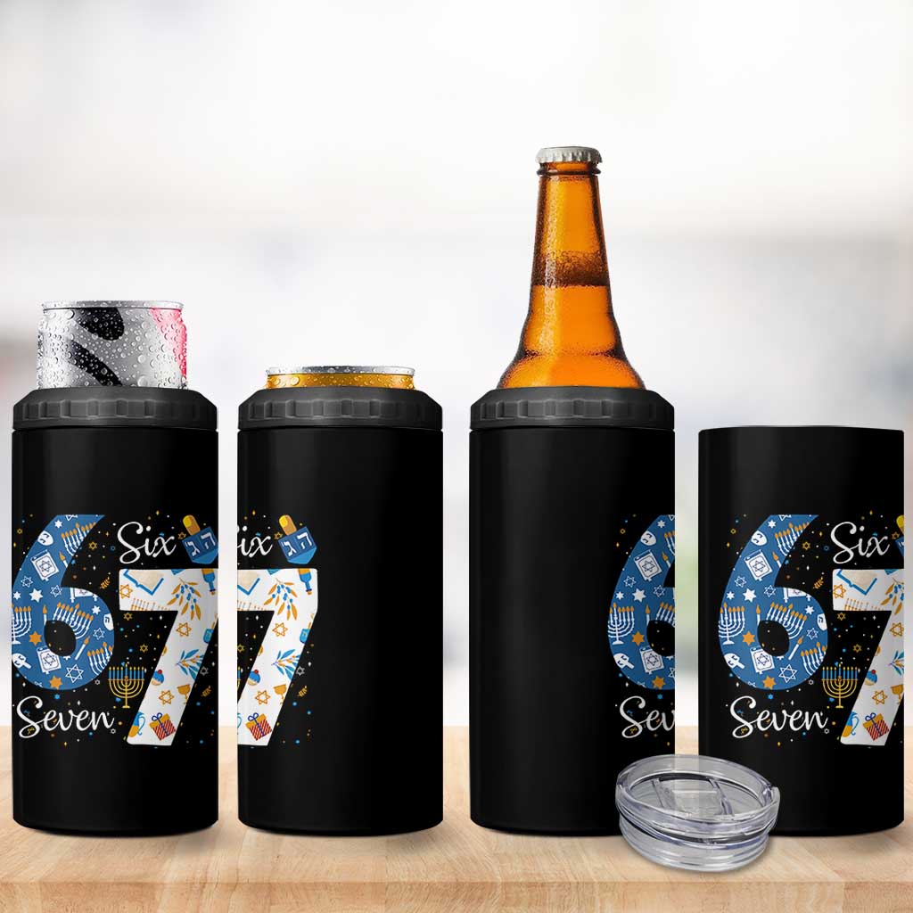 Funny 67 Hanukkah 4 in 1 Can Cooler Tumbler Chanukah Menorah Dreidel Six Seven Meme - Wonder Print Shop