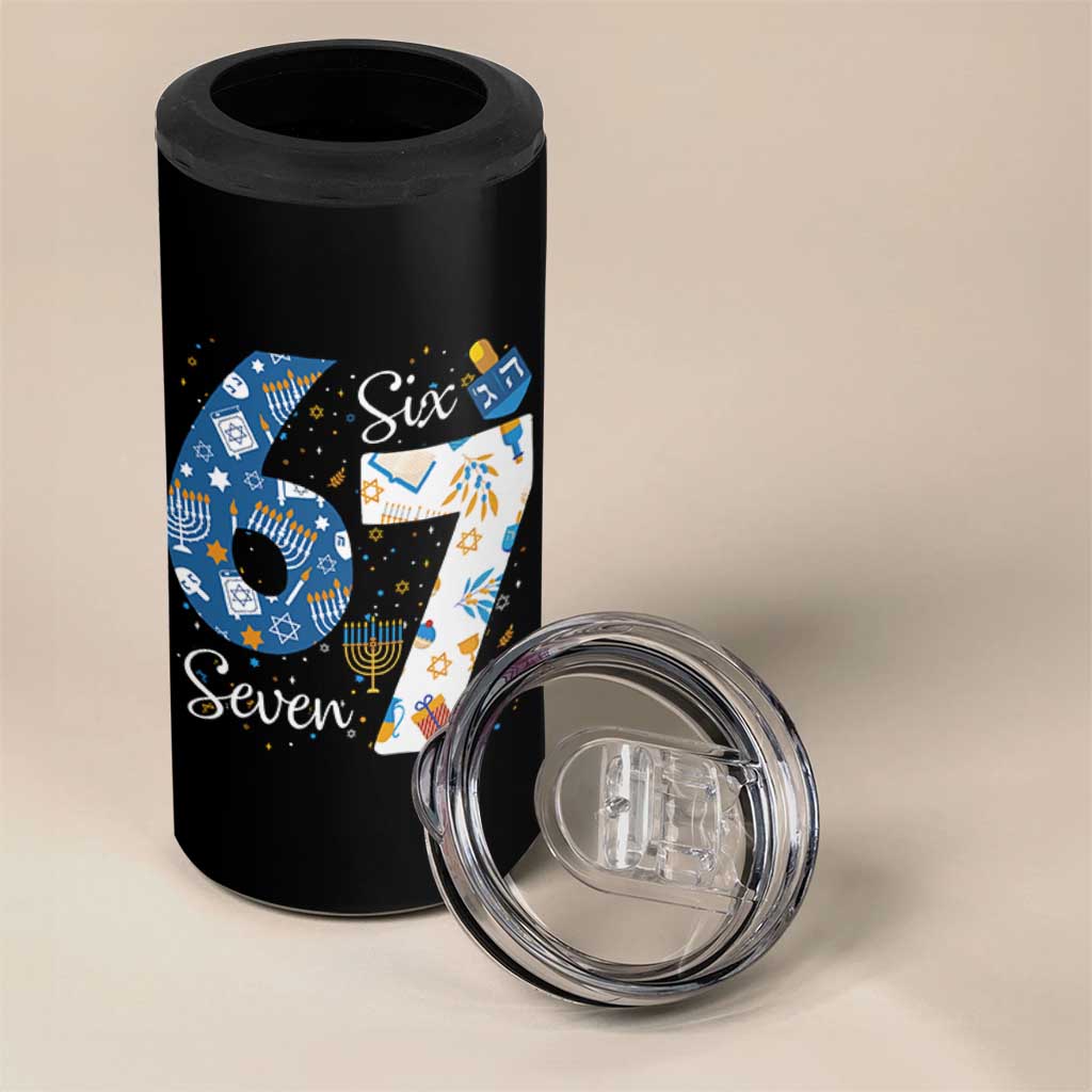 Funny 67 Hanukkah 4 in 1 Can Cooler Tumbler Chanukah Menorah Dreidel Six Seven Meme - Wonder Print Shop