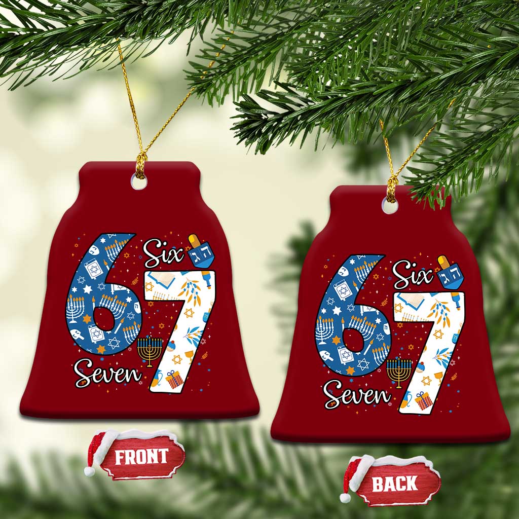 Funny 67 Hanukkah Ceramic Ornament Chanukah Menorah Dreidel Six Seven Meme - Wonder Print Shop