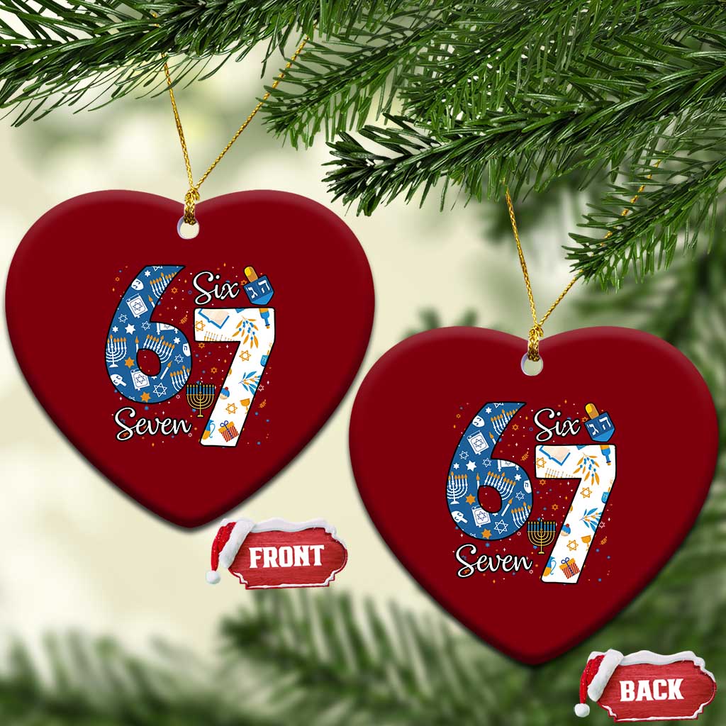 Funny 67 Hanukkah Ceramic Ornament Chanukah Menorah Dreidel Six Seven Meme - Wonder Print Shop