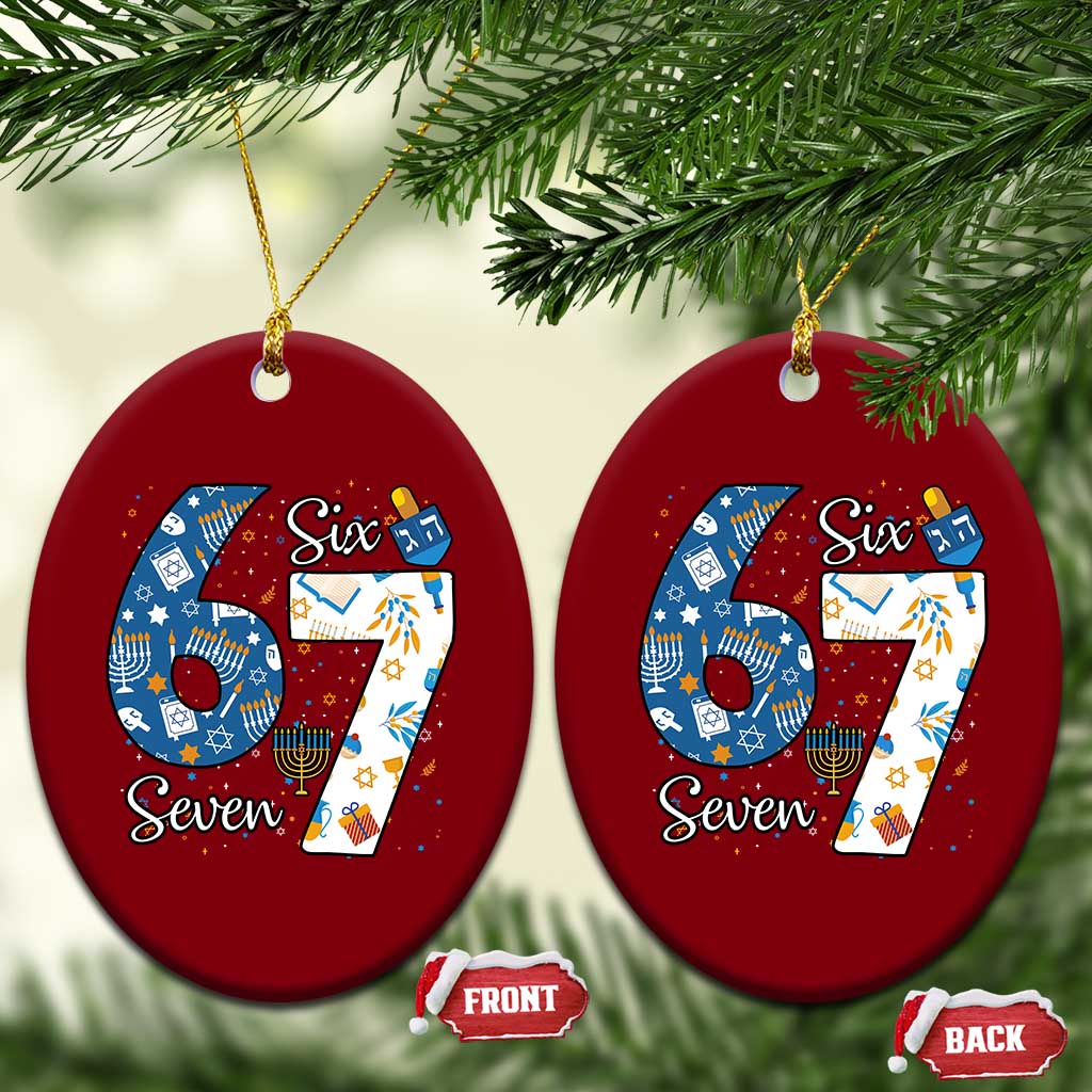 Funny 67 Hanukkah Ceramic Ornament Chanukah Menorah Dreidel Six Seven Meme - Wonder Print Shop