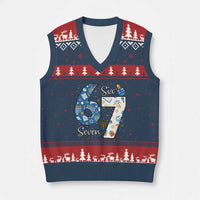Funny 67 Hanukkah V-Neck Knit Sweater Vest Chanukah Menorah Dreidel Six Seven Meme - Wonder Print Shop