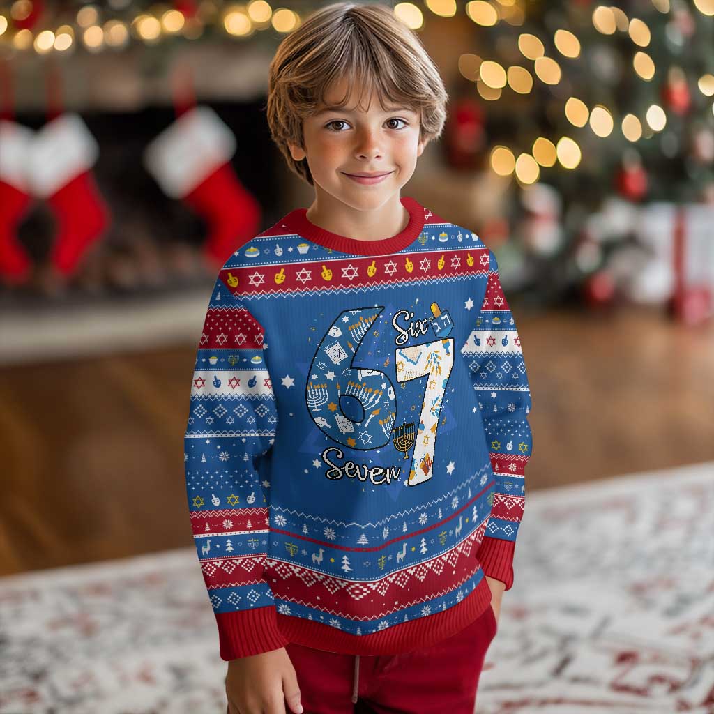 Funny 67 Chanukah Hanukkah Ugly Sweater Menorah Dreidel Six Seven Meme - Wonder Print Shop