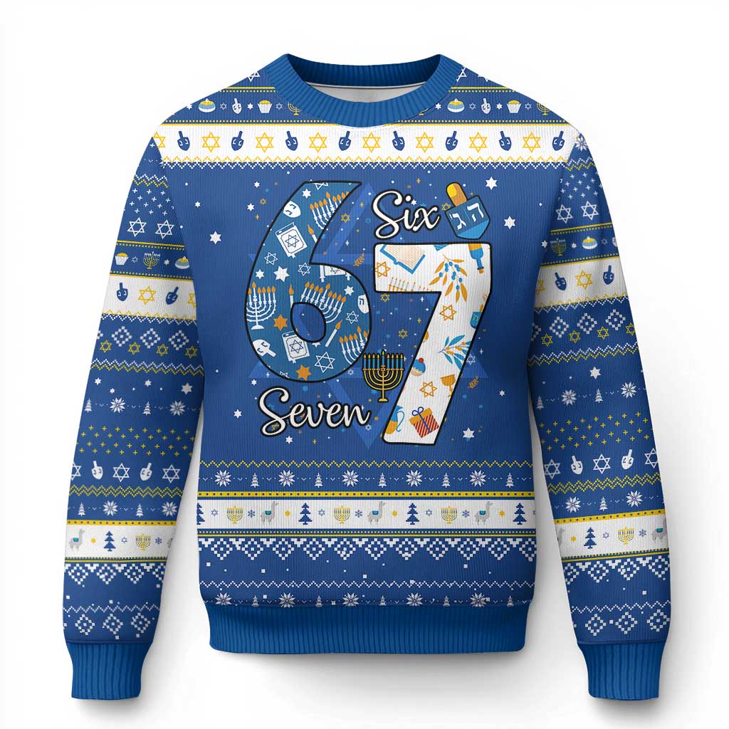 Funny 67 Chanukah Hanukkah Ugly Sweater Menorah Dreidel Six Seven Meme - Wonder Print Shop