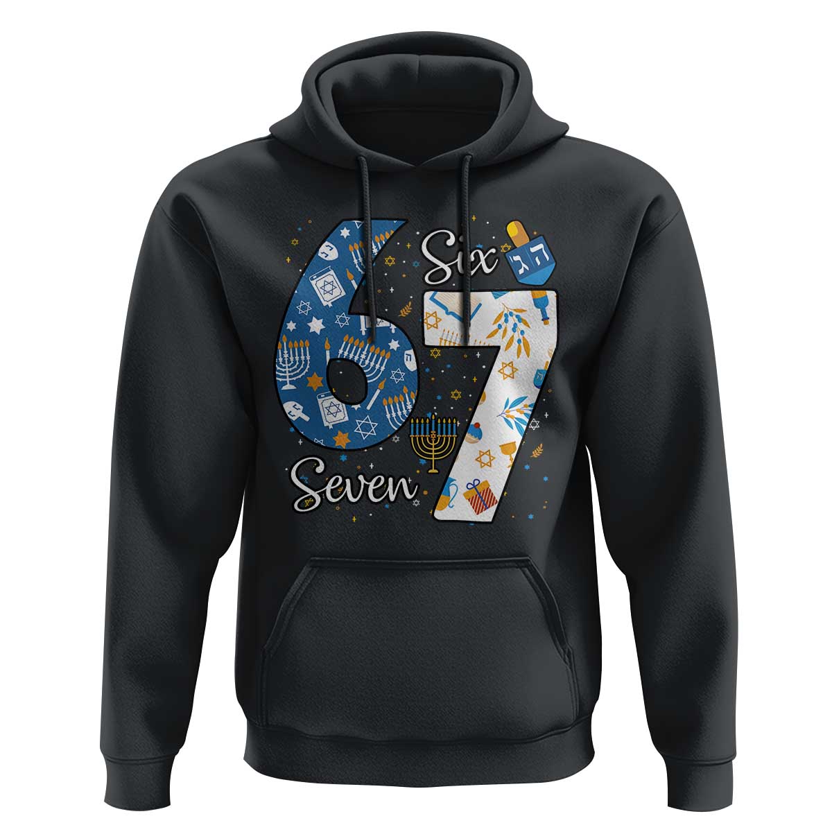 Funny 67 Hanukkah Hoodie Chanukah Menorah Dreidel Six Seven Meme - Wonder Print Shop
