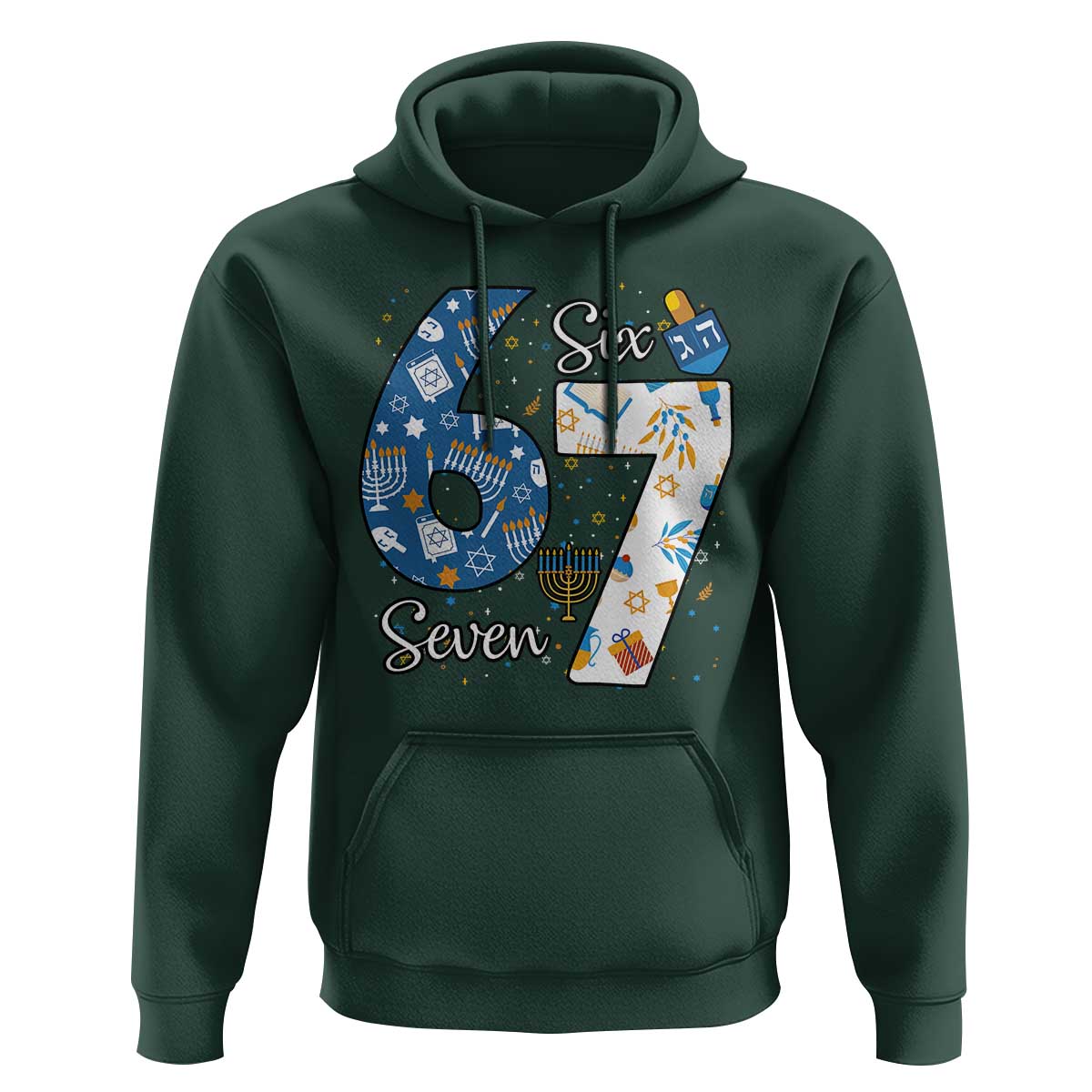 Funny 67 Hanukkah Hoodie Chanukah Menorah Dreidel Six Seven Meme - Wonder Print Shop