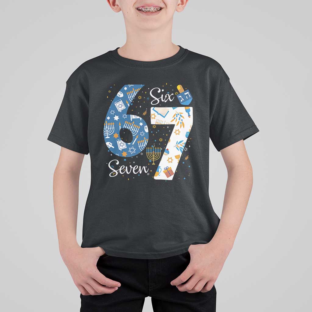 Funny 67 Hanukkah T Shirt For Kid Chanukah Menorah Dreidel Six Seven Meme - Wonder Print Shop