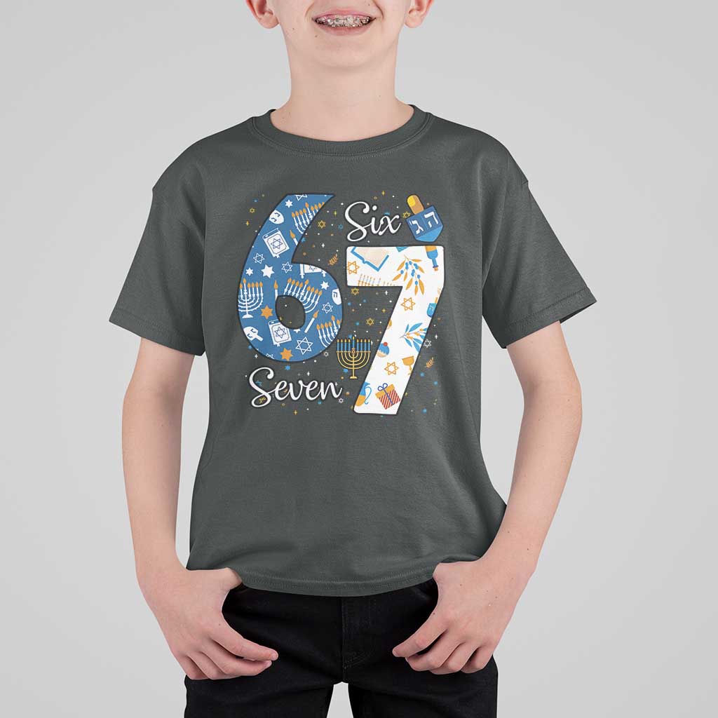Funny 67 Hanukkah T Shirt For Kid Chanukah Menorah Dreidel Six Seven Meme - Wonder Print Shop