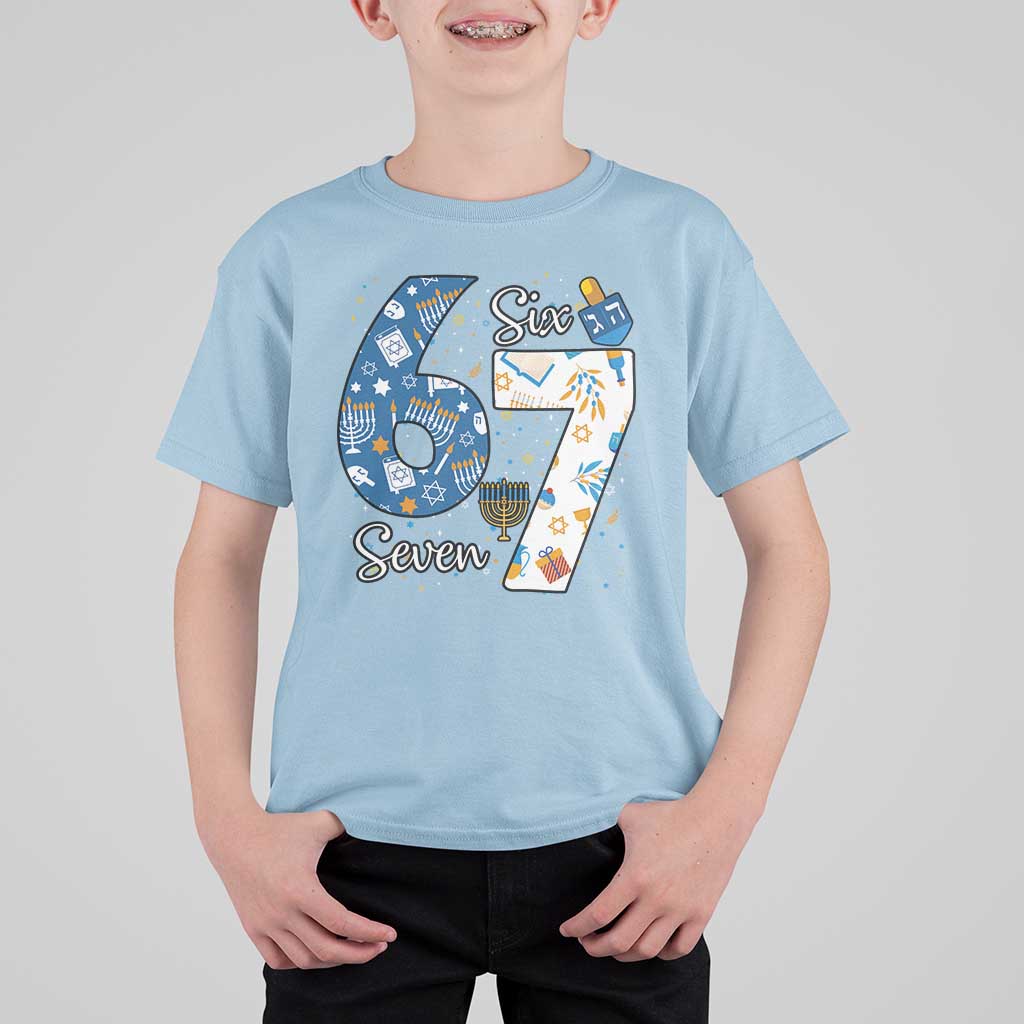 Funny 67 Hanukkah T Shirt For Kid Chanukah Menorah Dreidel Six Seven Meme - Wonder Print Shop