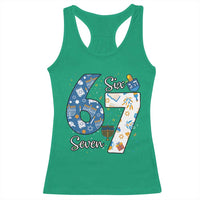 Funny 67 Hanukkah Racerback Tank Top Chanukah Menorah Dreidel Six Seven Meme - Wonder Print Shop