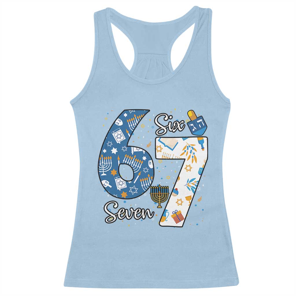 Funny 67 Hanukkah Racerback Tank Top Chanukah Menorah Dreidel Six Seven Meme - Wonder Print Shop