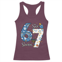Funny 67 Hanukkah Racerback Tank Top Chanukah Menorah Dreidel Six Seven Meme - Wonder Print Shop