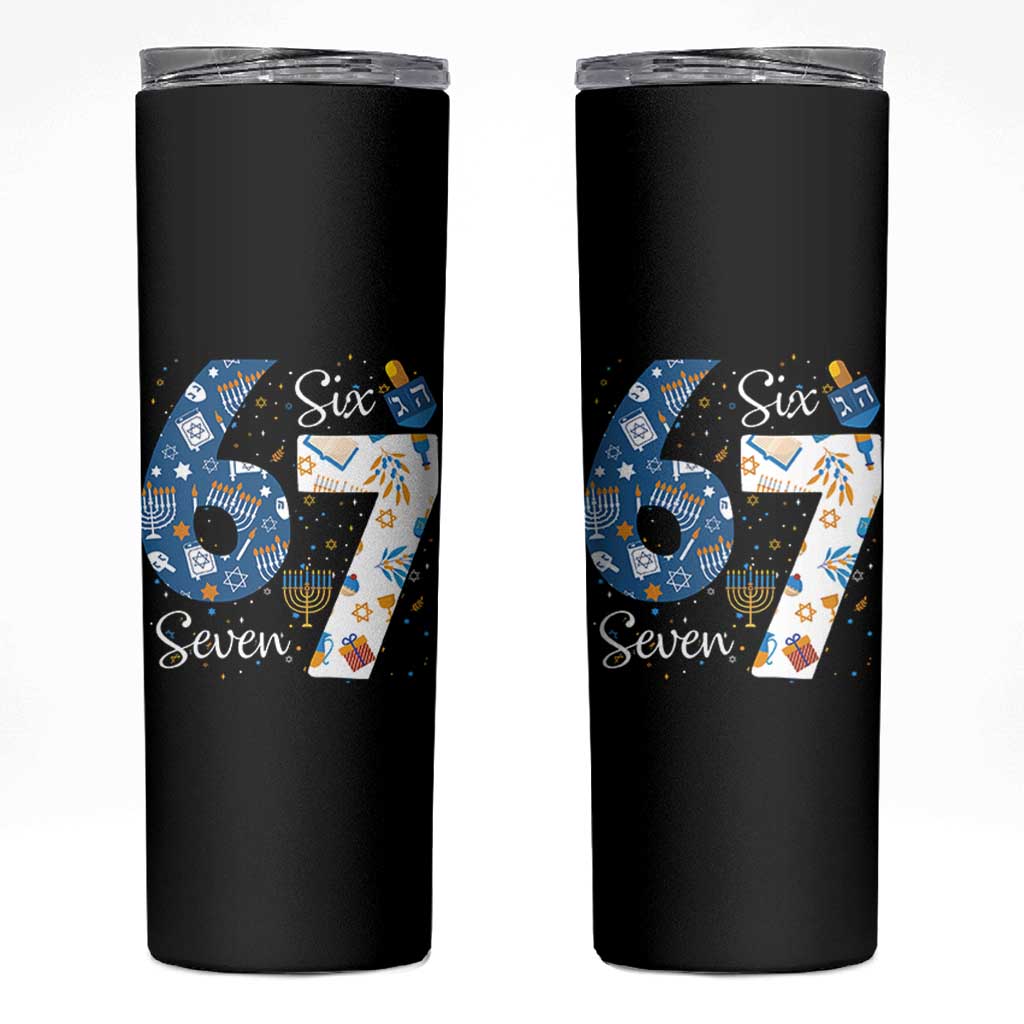 Funny 67 Hanukkah Skinny Tumbler Chanukah Menorah Dreidel Six Seven Meme - Wonder Print Shop