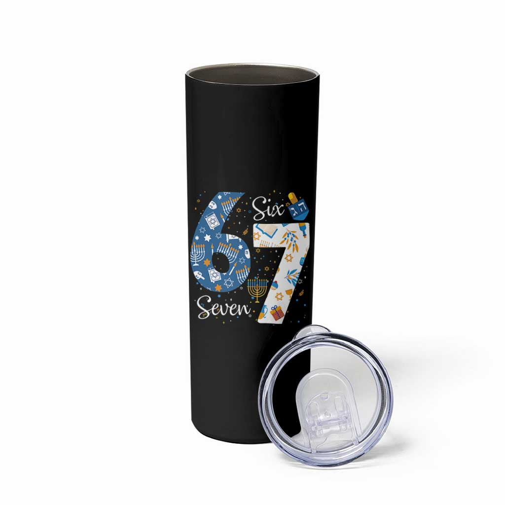 Funny 67 Hanukkah Skinny Tumbler Chanukah Menorah Dreidel Six Seven Meme - Wonder Print Shop