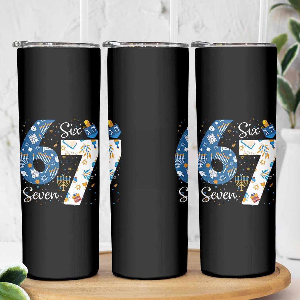 Funny 67 Hanukkah Skinny Tumbler Chanukah Menorah Dreidel Six Seven Meme - Wonder Print Shop