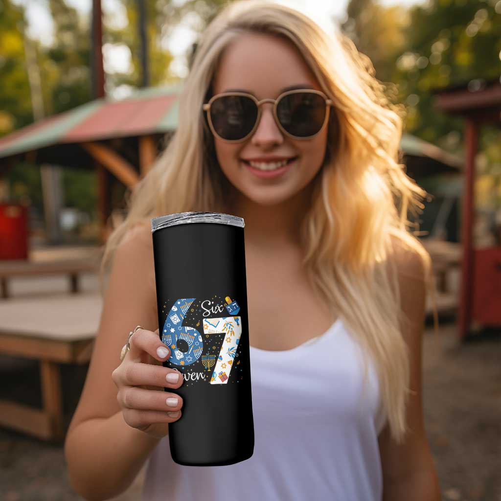 Funny 67 Hanukkah Skinny Tumbler Chanukah Menorah Dreidel Six Seven Meme - Wonder Print Shop