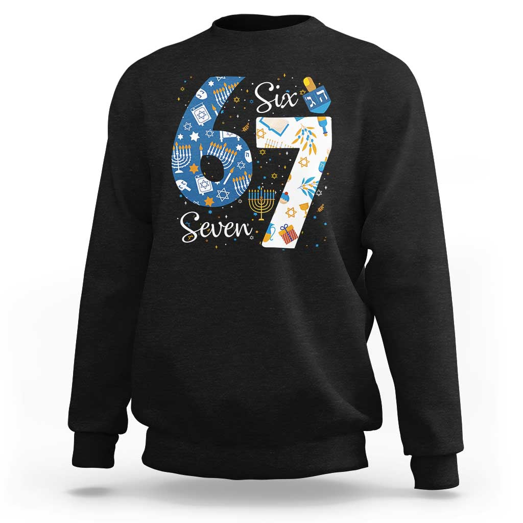 Funny 67 Hanukkah Sweatshirt Chanukah Menorah Dreidel Six Seven Meme - Wonder Print Shop