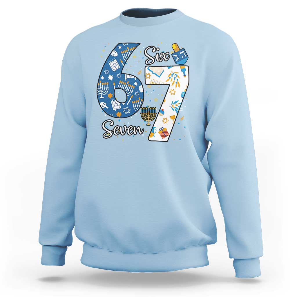 Funny 67 Hanukkah Sweatshirt Chanukah Menorah Dreidel Six Seven Meme - Wonder Print Shop