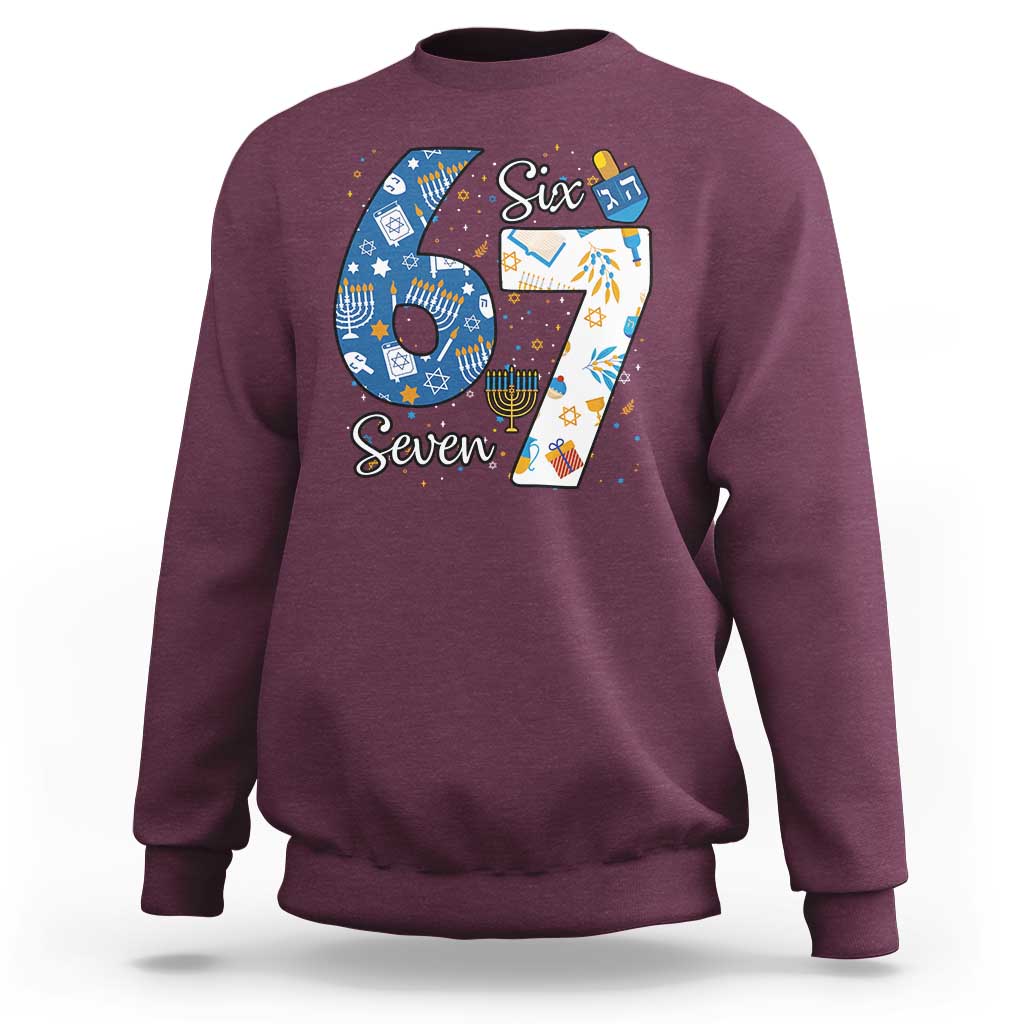 Funny 67 Hanukkah Sweatshirt Chanukah Menorah Dreidel Six Seven Meme - Wonder Print Shop