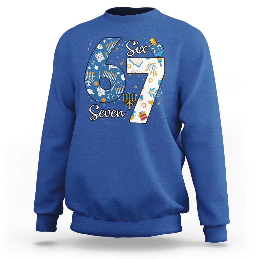 Funny 67 Hanukkah Sweatshirt Chanukah Menorah Dreidel Six Seven Meme - Wonder Print Shop