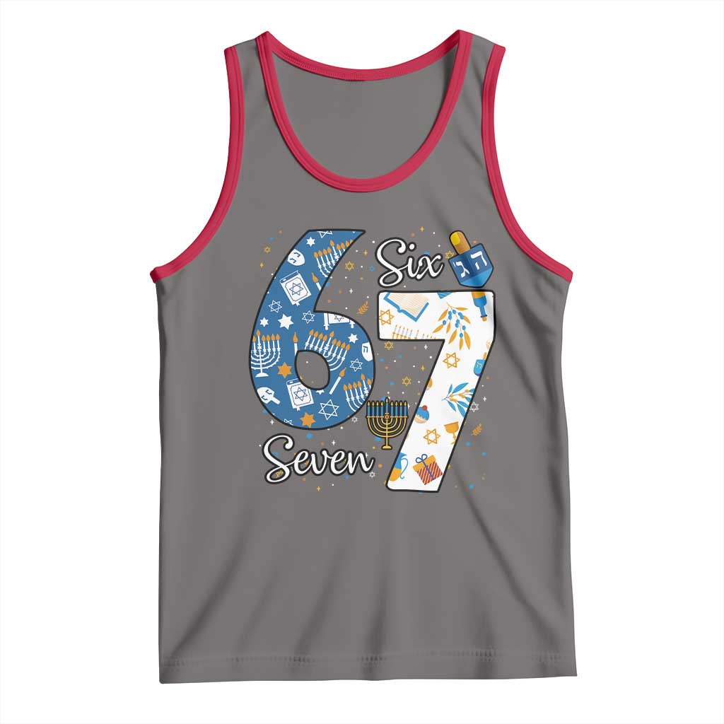 Funny 67 Hanukkah Tank Top Chanukah Menorah Dreidel Six Seven Meme - Wonder Print Shop