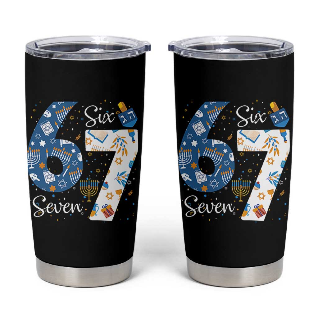 Funny 67 Hanukkah Tumbler Cup Chanukah Menorah Dreidel Six Seven Meme - Wonder Print Shop
