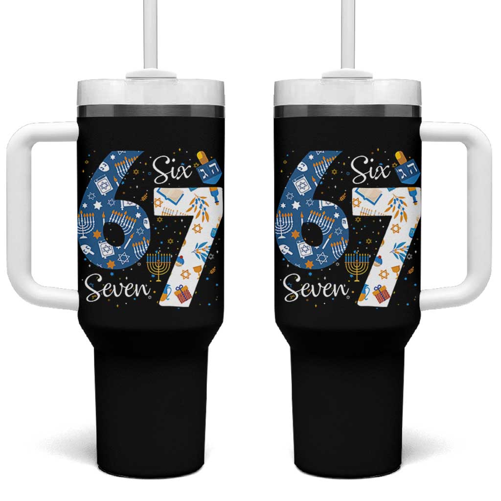 Funny 67 Hanukkah Tumbler With Handle Chanukah Menorah Dreidel Six Seven Meme - Wonder Print Shop