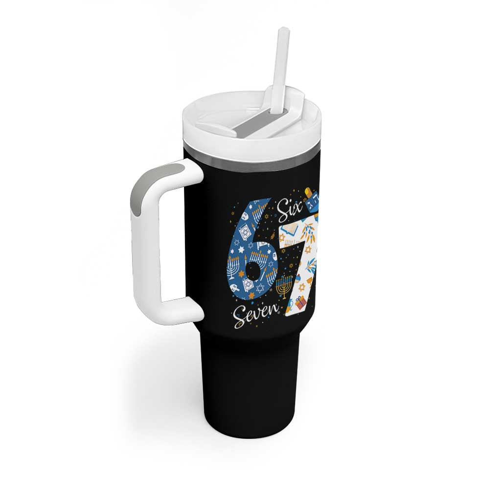 Funny 67 Hanukkah Tumbler With Handle Chanukah Menorah Dreidel Six Seven Meme - Wonder Print Shop