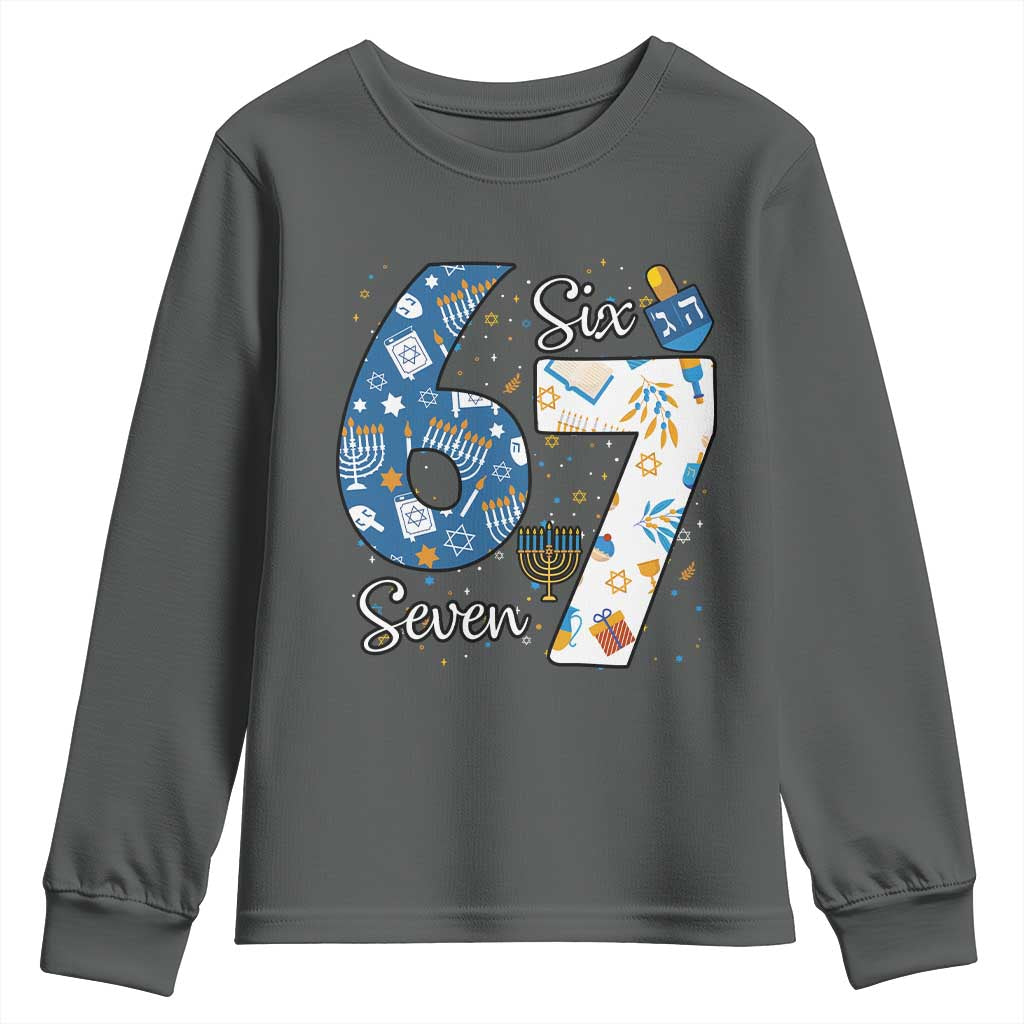 Funny 67 Hanukkah Youth Sweatshirt Chanukah Menorah Dreidel Six Seven Meme - Wonder Print Shop