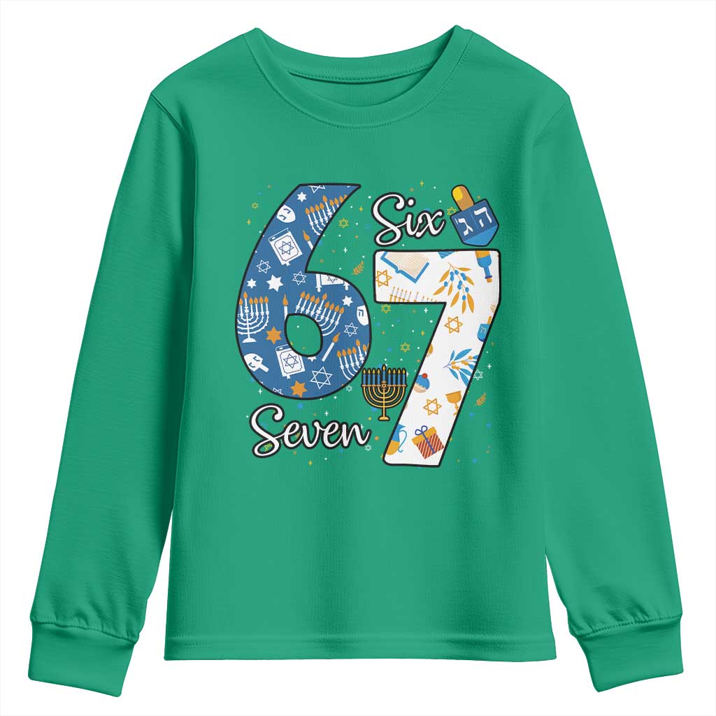 Funny 67 Hanukkah Youth Sweatshirt Chanukah Menorah Dreidel Six Seven Meme - Wonder Print Shop