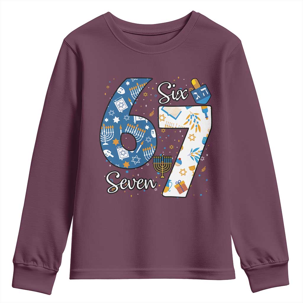 Funny 67 Hanukkah Youth Sweatshirt Chanukah Menorah Dreidel Six Seven Meme - Wonder Print Shop