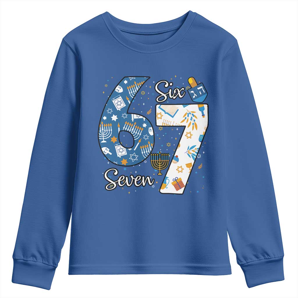 Funny 67 Hanukkah Youth Sweatshirt Chanukah Menorah Dreidel Six Seven Meme - Wonder Print Shop