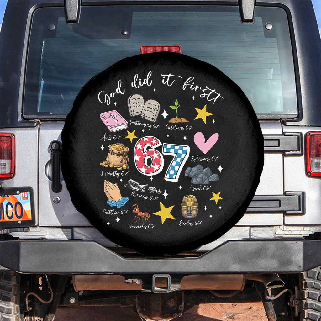 Funny 67 Christian Spare Tire Cover God Did It First Six Seven Meme Bible Verses - Wonder Print Shop