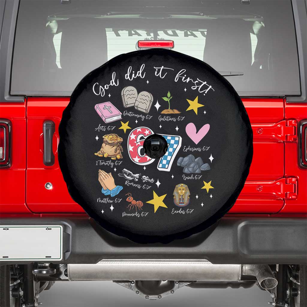 Funny 67 Christian Spare Tire Cover God Did It First Six Seven Meme Bible Verses - Wonder Print Shop