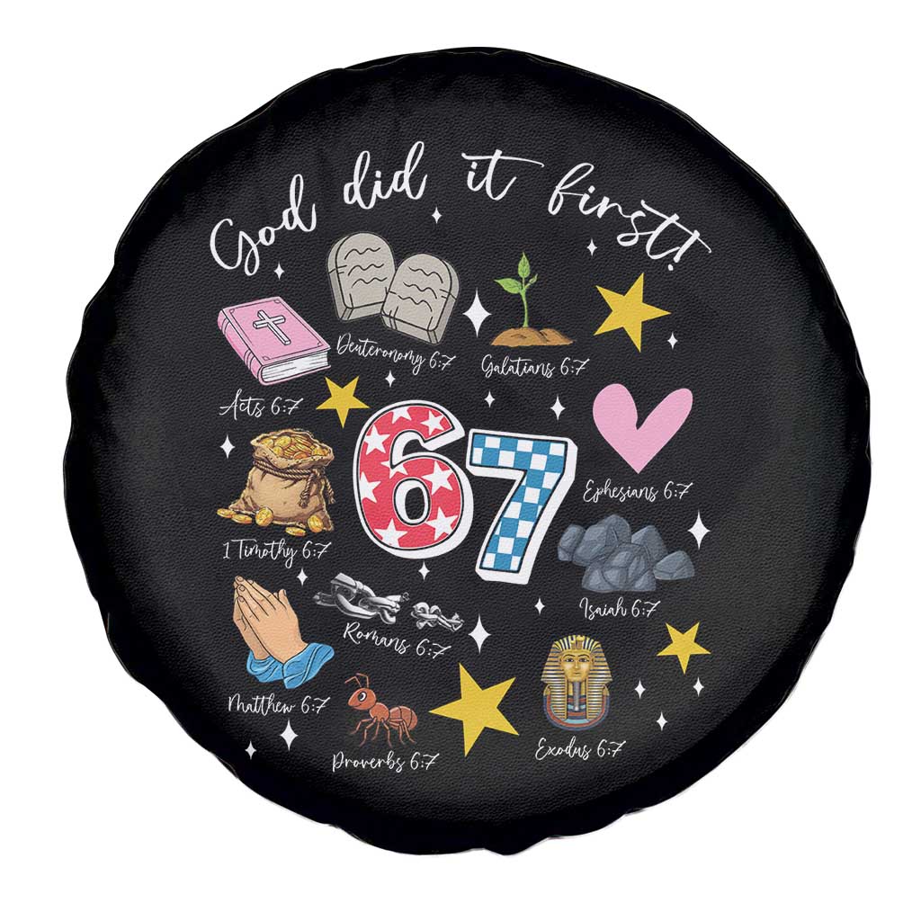 Funny 67 Christian Spare Tire Cover God Did It First Six Seven Meme Bible Verses - Wonder Print Shop