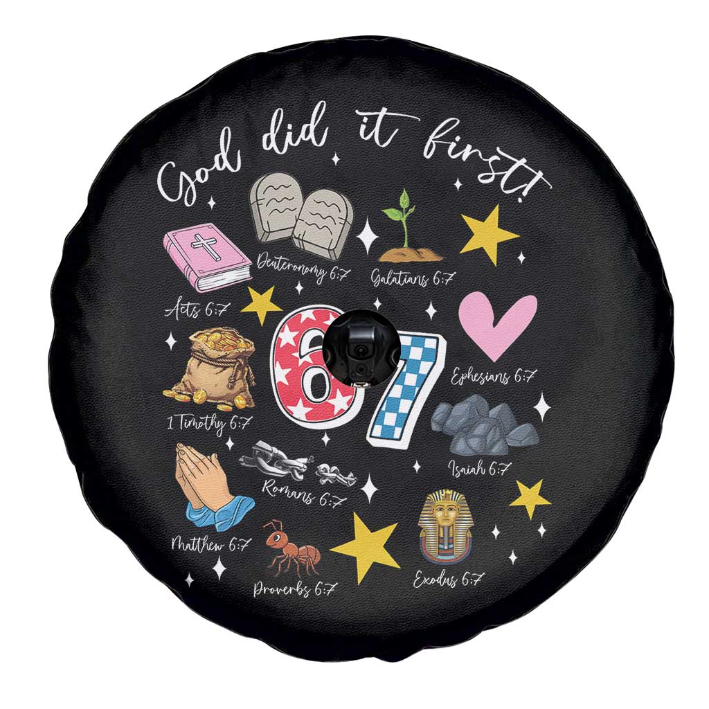 Funny 67 Christian Spare Tire Cover God Did It First Six Seven Meme Bible Verses - Wonder Print Shop