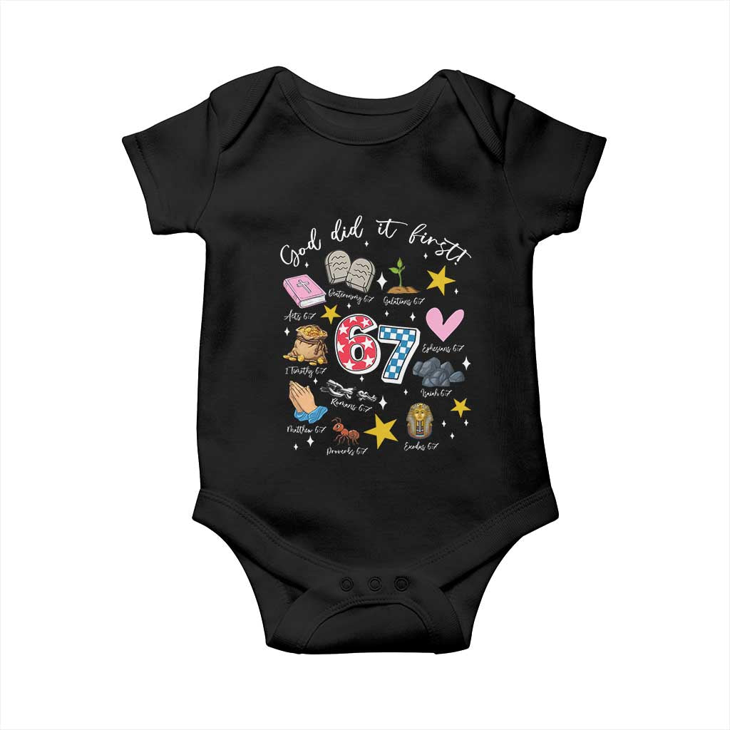 Funny 67 Christian Baby Onesie God Did It First Six Seven Meme Bible Verses - Wonder Print Shop