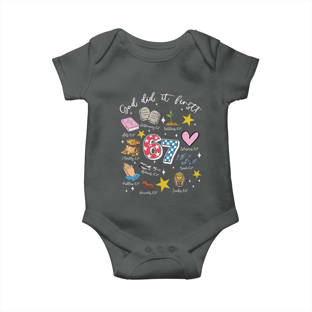 Funny 67 Christian Baby Onesie God Did It First Six Seven Meme Bible Verses - Wonder Print Shop
