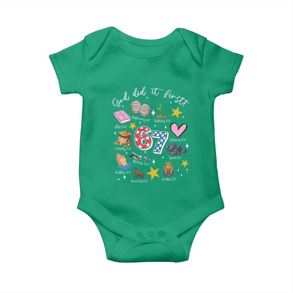 Funny 67 Christian Baby Onesie God Did It First Six Seven Meme Bible Verses - Wonder Print Shop
