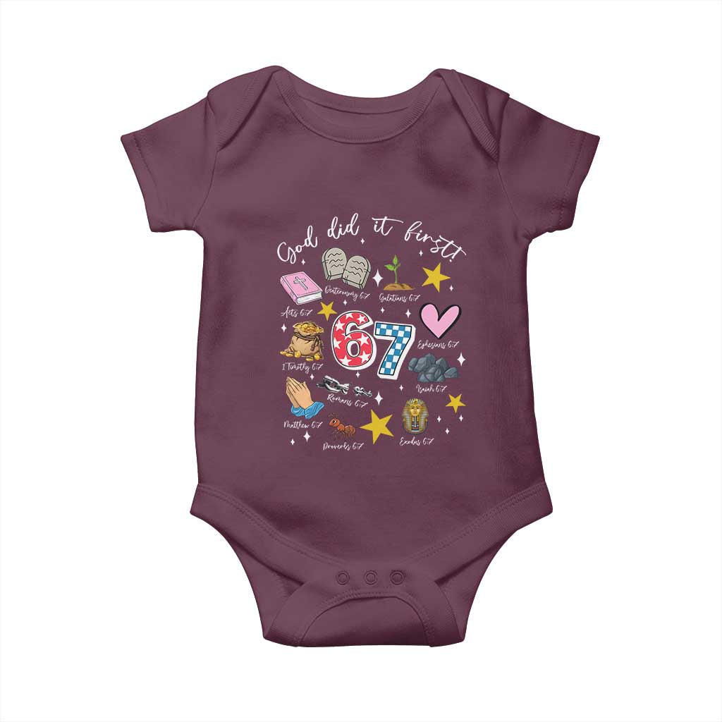 Funny 67 Christian Baby Onesie God Did It First Six Seven Meme Bible Verses - Wonder Print Shop