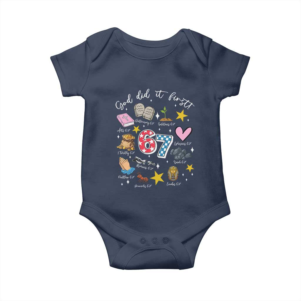 Funny 67 Christian Baby Onesie God Did It First Six Seven Meme Bible Verses - Wonder Print Shop