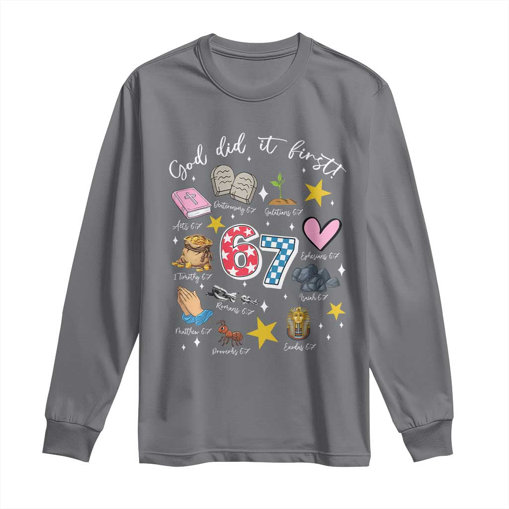 Funny 67 Christian Long Sleeve Shirt God Did It First Six Seven Meme Bible Verses - Wonder Print Shop